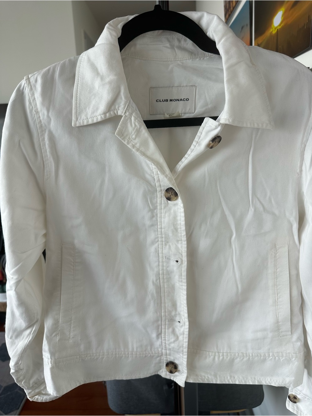 Club Monaco White Button-Front Cotton Jean Jacket